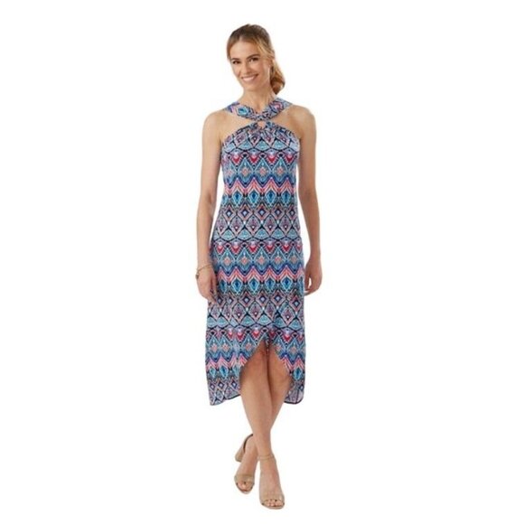Tommy Bahama NEW Halter Prima Peacock Midi Dress Blue Island Size XL - Picture 8 of 8